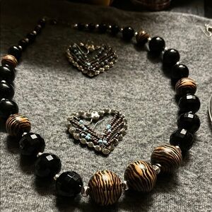 Elegant Black and Gold Beaded Necklace and Earring Set